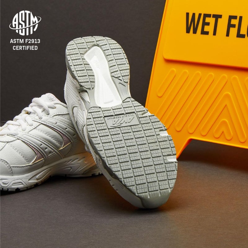 Avia Avi-Union II Non Slip Shoes for Women - Lace Up Comfort Women's Work or Walking Sneakers - White/Chrome Silver, 8 Medium - Image 5